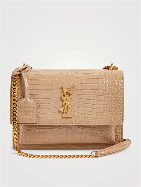 ysl sunset bag light brown grained leather|YSL sunset bag medium croc.